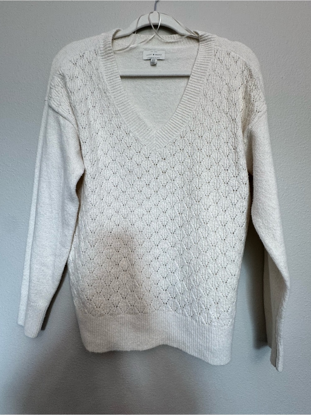 Lucky Brand Cream V-Neck Cable Knit Sweater